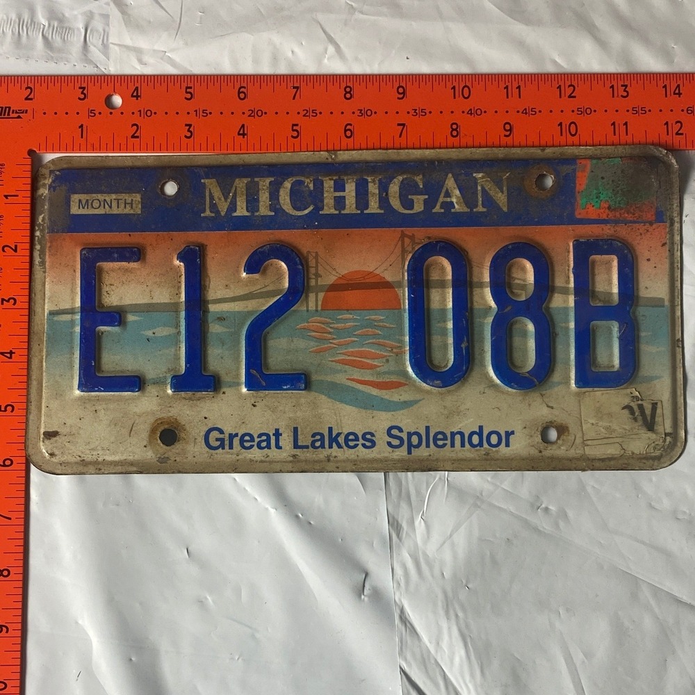 Vintage Michigan Great Lakes Splendor License Plate E12 08B Mackinac Bridge